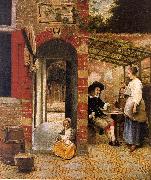 Pieter de Hooch Courtyard with an Arbor and Drinkers oil on canvas